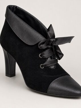 Vintage 1994 Chanel Velvet Lace-Up Booties by Karl Lagerfeld includes Dust Bag.